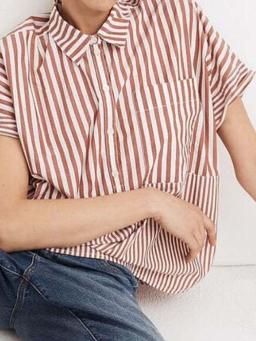Madewell Rust and White Striped Short-Sleeve Button-Down